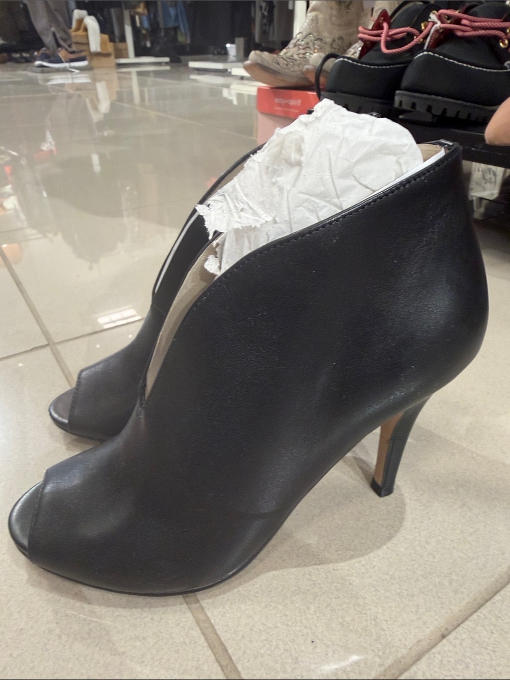 Halogen Black Peep-Toe High Heel Booties